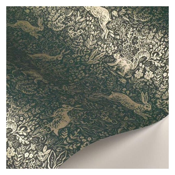 Rifle Paper Co Fable Wallpaper - Emerald & Metallic Silver