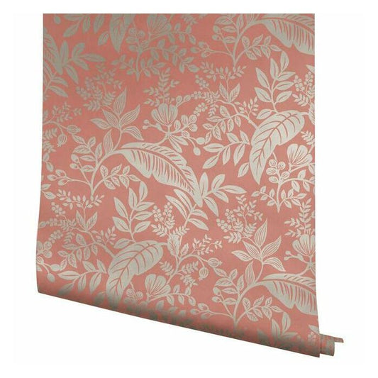 Rifle Paper Co Canopy Wallpaper - Rose & Metallic Silver