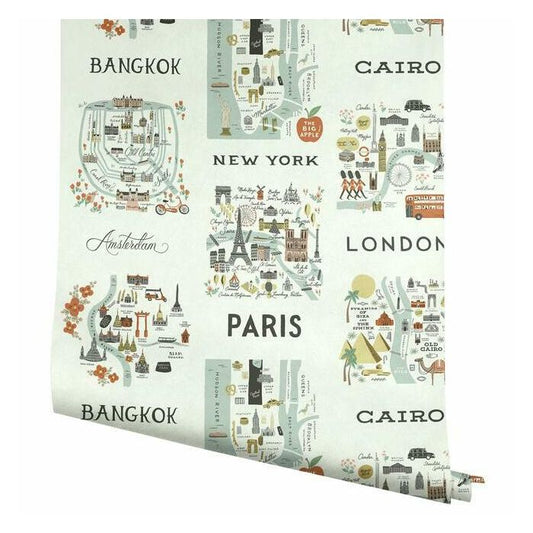 Rifle Paper Co City Maps Wallpaper - Mint