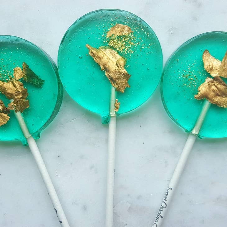 Teal and Gold Sparkle Lollipop - Green Apple