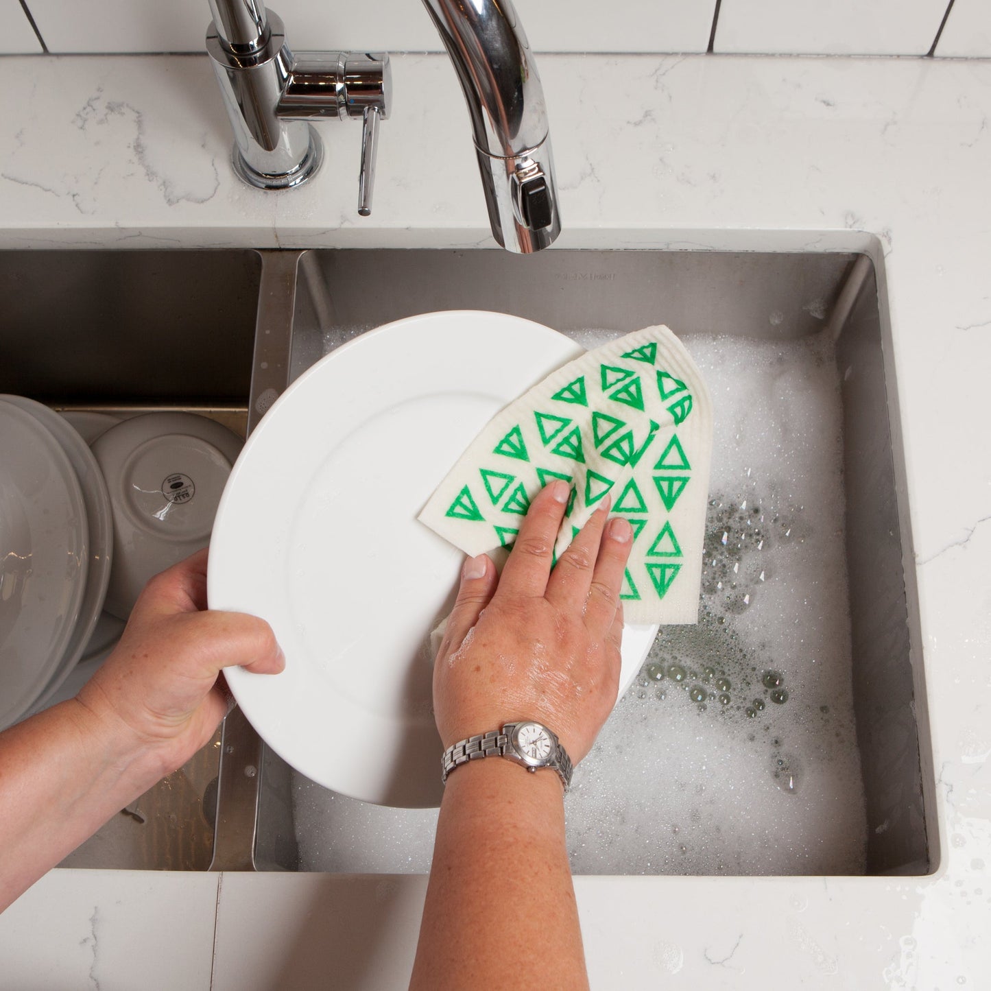 Swedish Dishcloth - Green Triangles
