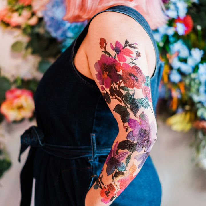 Buy Flower Adult Men Women Slip on Nylon Elastic Stocking Full Arm  Temporary Halloween Biker Fake Tattoo Sleeve Roses and Flowers Online at  desertcartINDIA