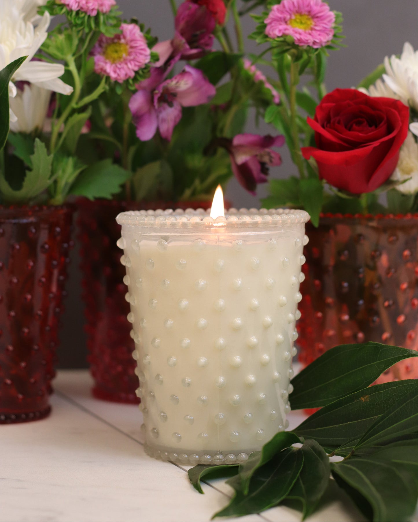 Simpatico Hobnail Candle - White Flower