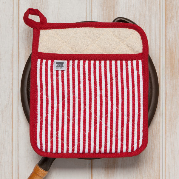 Pot Holder Oven Mitt Set - Pinstripe Red